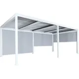 Alu Pergola HHG-787 mit 3x Seitenwand, Lamellen-Pavillon, stabiles 8cm-Metall-Gestell 3x6m weiß