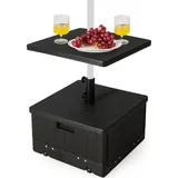COSTWAY 3-in-1 Sonnenschirmständer mit Tischablage, Rollen, Griff & beschwerter Tasche, Schirmständer 55L/80kg befüllbar mit Wasser oder Sand - Schwarz