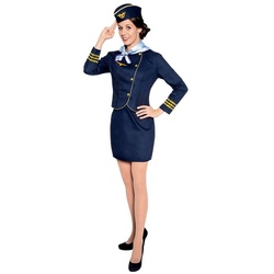 Maskworld Kostüm Stewardess Uniform Kostüm, Vierteiliges Kostüm für Flugbegleiterinnen von MASKWORLD blau XL