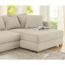 luma-home Dauerschlaf-Ecksofa Federkern Couch Bettkasten mit Cordstoff Beige Grau & Beige/Grau
