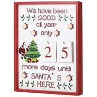 BRUBAKER Wandkalender Adventskalender Countdown Wandtafel - Kalender Weihnachten aus Holz, mit Kalenderblättern und 6 LED Lichtern - 28 x 4 x 35,5 cm grün|rot|weiß