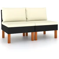 vidaXL 2X Eukalyptusholz Massiv Mittelsofa Sofa Lounge Gartensofa Einzelsofa Gartenmöbel Loungesofa Gartensessel Garten Terrasse Poly Rattan