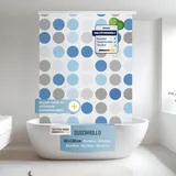 Rapid Teck® Halb-Kassetten Duschrollo 60cm | stilvolles Design Retro Blue Dot | Duschvorhang mit Seilzug | Modernes Duschrollo für Badewanne | Duschrollo für Dusche und kleine Bäder