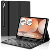 IVEOPPE Tastatur für Samsung Galaxy Tab S10 Ultra 2024, Hülle mit Tastatur Galaxy Tab S10/S9 Ultra, Abnehmbarer QWERTZ 7-Farbige Beleuchtung Keyboard für Samsung S9/S10 Ultra 14.6 Zoll, Schwarz
