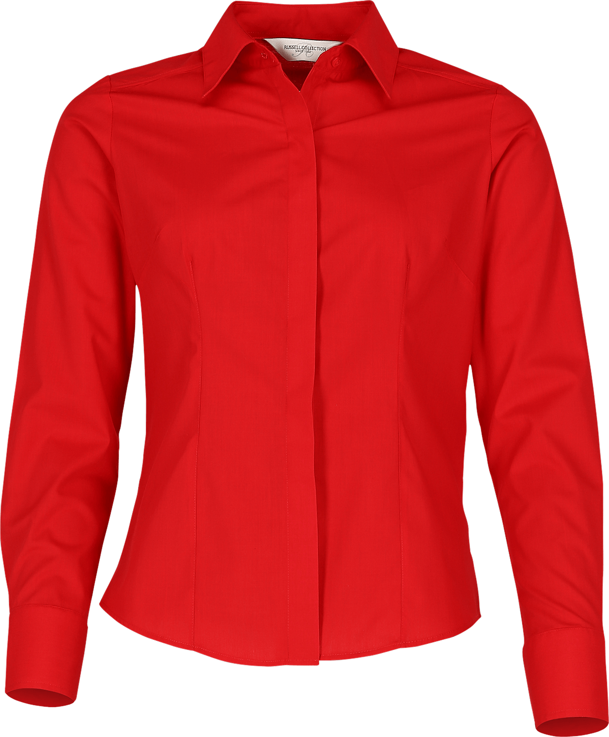 Russell Collection Köperbetonte Popeline Bluse  Langarm, classic red, L