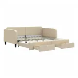 vidaXL Tagesbett Ausziehbar mit Schubladen Creme 100x200 cm Stoff