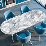 Elastizität Ovale Tischdecke – 3D Druck, rutschfeste Spanntischdecke, Wetterfest & Abwaschbar für Outdoor – Oval Tischtuch in Mehreren Größen (Marble 3,91cmx152cm)