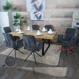 Mendler 6er-Set Esszimmerstuhl HWC-N99, drehbar Armlehne Auto-Return, Stoff/Textil Chenille (340g/m2) Öko-Tex ~ dunkelgrau