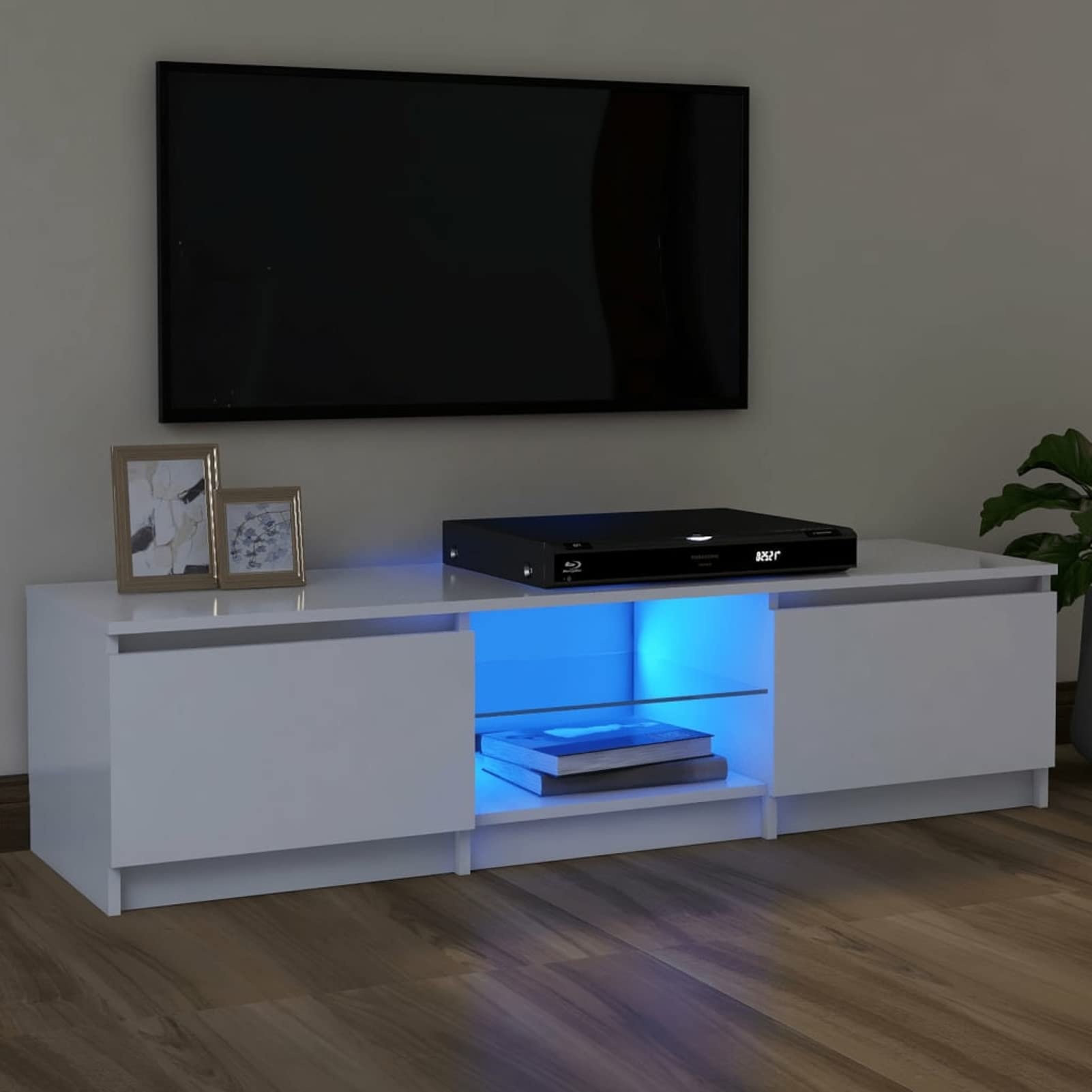 SECOLI TV Schrank Mit Led Leuchten 120 x 30 x 35.5 cm Fernsehschrank Mit Led Weiß TV Sideboard Wohnzimmer TV Board Fernseher Unterschrank TV Board Fernsehtisch Mit Led und Schubladen