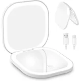 Wiederaufladbarer Reise-Vergrößerungsspiegel, 3-fache/1-fache Vergrößerung, beleuchteter Kosmetikspiegel mit 3-farbiger Beleuchtung, doppelseitig,