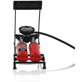 Heyner Premium Fußpumpe mit Manometer Doppelzylinder rot|schwarz