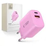 OEM Tech-protect Nca20 Pd 20w Qc3.0 Usb-a / Usb-c Wandladegerät – Pink