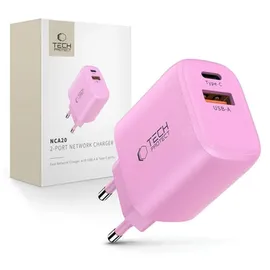 OEM Tech-protect Nca20 Pd 20w Qc3.0 Usb-a / Usb-c Wandladegerät – Pink