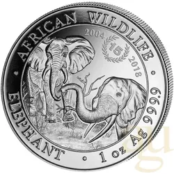1 Unze Silbermünze Somalia Elefant 2018 - 15 Jahre Jubiläum