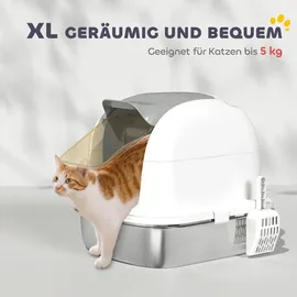 PawHut Katzentoilette Edelstahl 52,4 x 41,3 x 42 cm Weiß