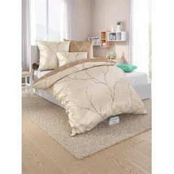 Bettwäsche WÄSCHEPUR Gr. 5, beige (beige, schoko, bedruckt), B/L: 135cm x 200cm, 2-teilige Garnitur St., 2-teilige Garnitur St., Feinbiber, B/L: 40cm x 80cm, Feinbiber, 100% Baumwolle, Bettwäsche
