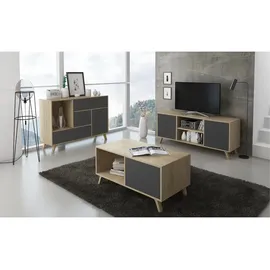 SKRAUT HOME Wind 100 TV-Schrank 95 x 40 x 57 cm Anthrazitgrau/Eiche