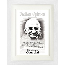 1art1 Bild mit Rahmen Mahatma Gandhi - Indian Opinion, Zuerst Ignorieren Sie Dich S/W 30 cm x 40 cm