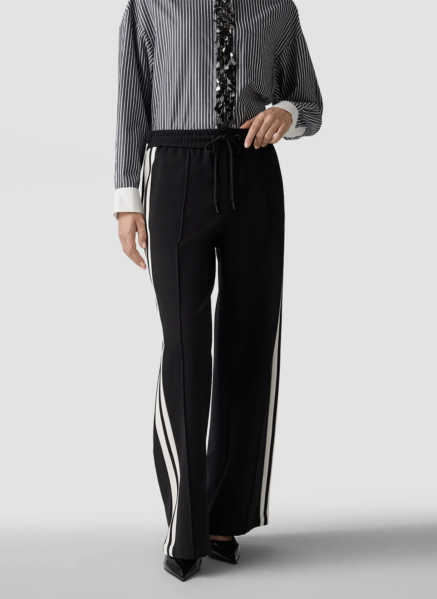 Jerseyhose LECOMTE "Hose", Damen, Gr. 46, Normalgrößen, schwarz, 55%Viskose, 37%Polyamid, 8%Elastanfasern, unifarben, weit, Hosen Jerseyhose