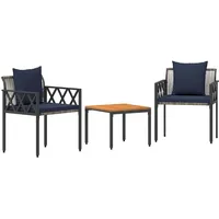 vidaXL Gartenmöbel-Set 3 Stk. Grau und Marineblau Poly-Rattan