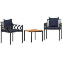 vidaXL Gartenmöbel-Set 3 Stk. Grau und Marineblau Poly-Rattan