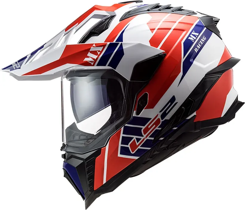 LS2 MX701 Explorer Atlantis, casque enduro - Blanc/Rouge/Bleu Foncé - XS