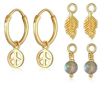 Elli »Ohrringe Creolen 3-Set Peace Feder Labradorit 925 Silber«, Boho, Peace-Zeichen in Gold | Gr.: onesize