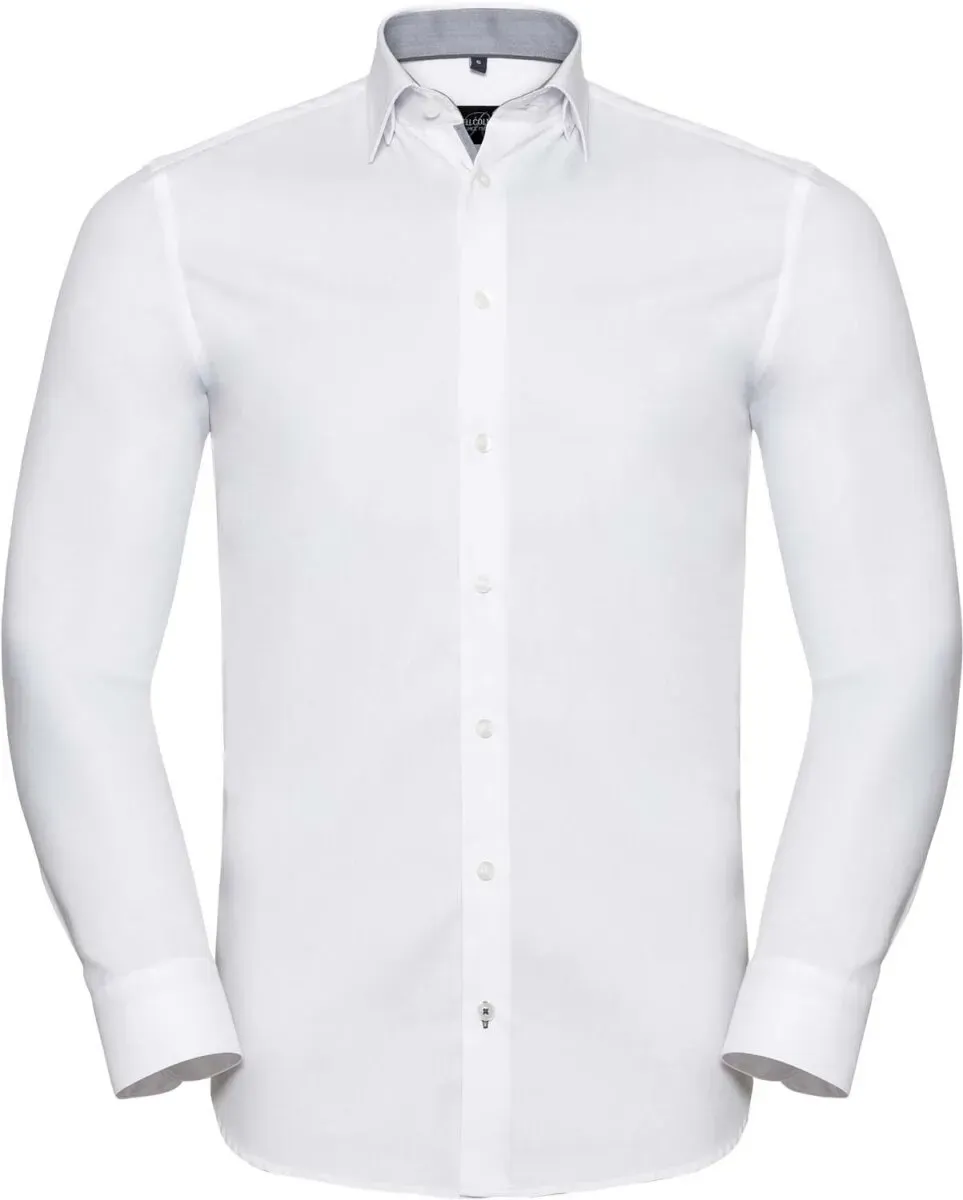 Russell Herren Herringbone Kontrast Hemd langarm R-964M-0 white/silver/convoy grey L (41/42)