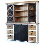 baario Buffet Schrank RODA 180cm massiv Mangoholz & Eisen Vitrine Buffet Industrial Schiebetüren weiß