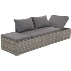 Outdoor-Lounge-Bett mit Polster & Kissen Poly Rattan Grau