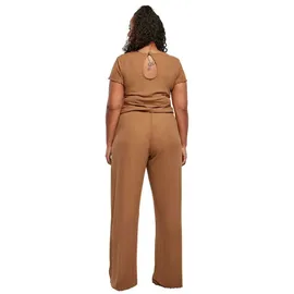 URBAN CLASSICS Ladies Rib Wid Leg Jumpsuit - Beige - S