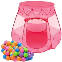 LittleTom Mädchen Bällebad Zelt 200 Baby Bälle Kinderzelt Spielzelt 120x120x90cm Rosa