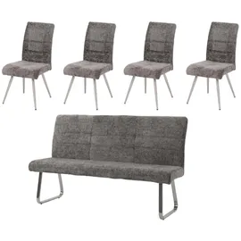 MCW Esszimmer-Set MCW-G55, 4er-Set Stuhl + Sitzbank 180cm, Edelstahl gebürstet Stoff/Textil Chenille ~ dunkelgrau