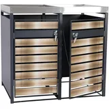MCW 2er Mülltonnenverkleidung mit Pflanzkasten MCW-J81, erweiterbar, 125x132x80cm Metall 47kg, anthrazit gold