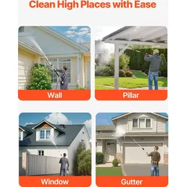 Vevor 6358 mm Teleskop-Hochdruckreinigerlanze, Teleskopstrahlrohr, 4000 PSI Teleskop-Sprühstab mit Verlängerungsstangen, Bürstenkopf, Schwenkkupplung, 7 Düsen, Stützgurt, für Dachrinnen