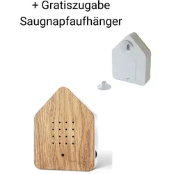Zwitscherbox Holz Eiche/Weiß + Gratiszugabe Saugnapfaufhänger