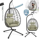 Makika Hängesessel mit Gestell höhenverstellbar aus Polyrattan in Grün / Grau