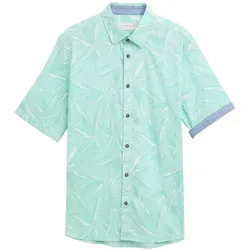 TOM TAILOR Herren Comfort Fit Hemd mit Palmen-Print, grün, Gemustert, Gr. XXL