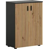 Stauraumschrank WELLTIME "MANI, Höhe: 81 cm, Paneeloptik, 2 Türen, 3 Fächer", basalt nachbildung, artisan oak nachbildung, B:60cm H:81cm T:30cm, FSC-zertifizierter Holzwerkstoff, Schränke, Stauraumschrank, Badezimmerschrank, Badschrank, Bad, Badezimmer