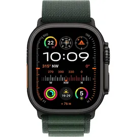 Apple Watch Ultra 2 GPS + Cellular 49 mm Titangehäuse schwarz, Alpine Loop Armband dunkelgrün S