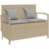 vidaXL Gartenbank mit Stauraum und Kissen Beige Poly Rattan