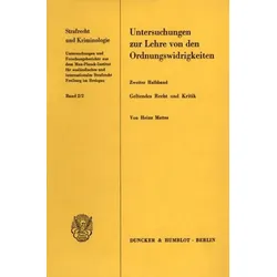 Untersuchungen zur Lehre von den Ordnungswidrigkeiten.