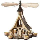 Weihnachtspyramide SAICO ORIGINAL "Hauspyramide, Bergmänner", natur, B:40cm H:47cm T:40cm, Holz teilmassiv, Sperrholz, Weihnachtspyramiden, Weihnachtspyramide, für 6 Teelichte, HxØ: 47x40cm