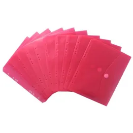EXXO by HFP 35046 Dokumententaschen Sammelmappen Sichttaschen A5 quer transparent rot- Dokumentenmappe zum Abheften mit EURO-Lochung, Abheftrand, Klappe und Klettverschluss - 10 Stück