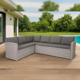 Mendler Poly-Rattan Sofa-Garnitur HWC-A29, zwei 3er-Sofas Gartengarnitur Lounge-Sofa Garten ~ hellgrau Kissen grau