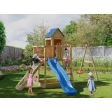 Spielturm Treehouse KDI inkl. Doppelschaukel und Rutsche blau