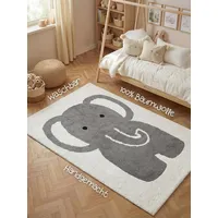HANSE HOME Emil creme grau, B:140cm H:10mm L:200cm, Baumwolle, Teppiche, Kinderteppich, Waschbar, Handgemacht, Baumwolle, rutschfest Spielteppich, Kinderzimmer
