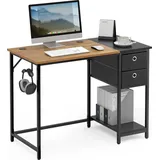 Mondeer Schreibtisch Computertisch mit Schubladen und Regal links oder rechts 100x75x50cm Retro-Braun und Schwarz