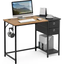 Mondeer Schreibtisch Computertisch mit Schubladen und Regal links oder rechts 100x75x50cm Retro-Braun und Schwarz