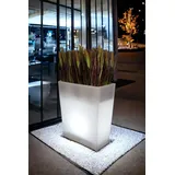 Arnusa Großer LED Blumenkübel beleuchtet RGB mit Fernbedienung PL403S hoher rechteckig Pflanzkübel modern Blumentopf 70 x 59x 31 cm Weiß